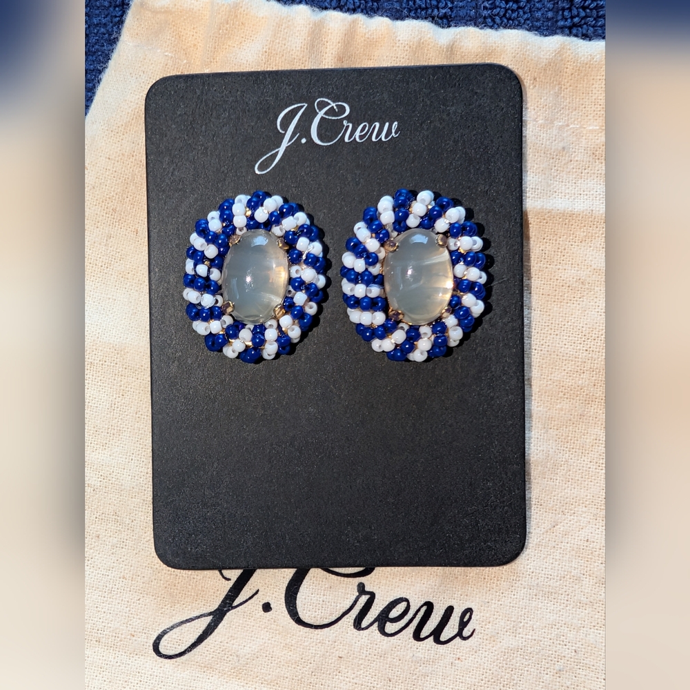 J. Crew Navy and White Beaded Earrings